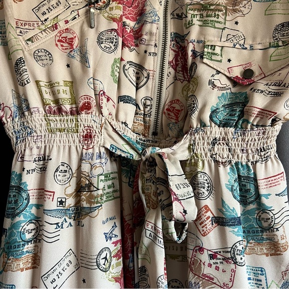Nicole Miller 100% Silk Passport Stamp Dress - Picture 2 of 16
